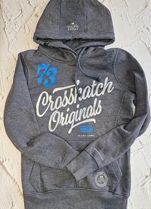 Худи crosshatch black label темно-серое с надписью, с начесом, унисекс, xs