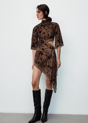 Сукня жіноча коричнева флокована zara new