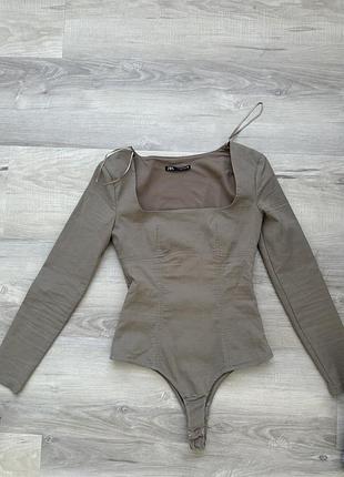 Боді жіноче zara корсетне з довгим рукавом, сіре