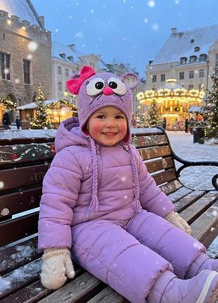 Шапка на девочку из акрила и шерсти, на осень и зиму.