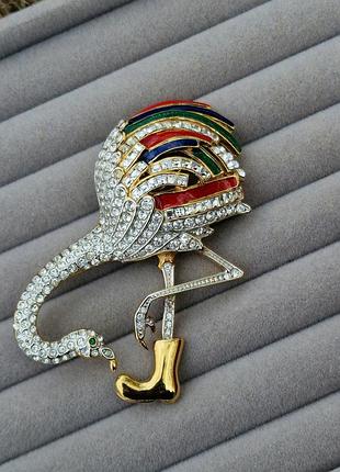 Брошка для жінок attwood & sawyer фламінго з кристалами swarovski та 22-каратним золотим покриттям