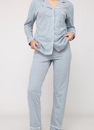 Нова трикотажна котонова піжама у горошок. tu, l-xl, сіра