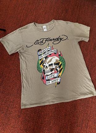 Вінтажна футболка ed hardy "death is certain" / двосторонній принт / y2k vintage / розмір l