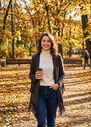 Замшевий кардиган-накидка zara basic з бахромою, розмір l