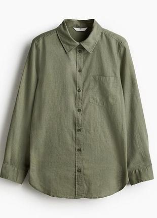 Бавовняна сорочка h&m кольору хакі в стилі сафарі (розмір xs-s / 158)