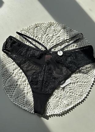 🖤трусики стрінги сіточка з мереживом hunkemoller - чорні, рр s, m, l
