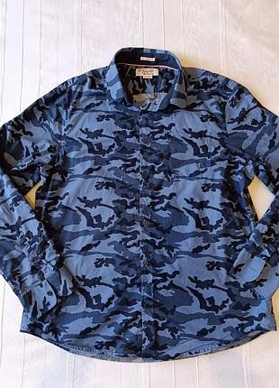 Синяя камуфляжная мужская рубашка бренда original penguin 100% хлопок