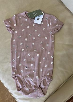 Боді в рубчик в квітковий принт короткий рукав від h&m 2-3 роки ріст 98 на дівчинку, новий