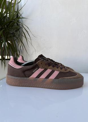 Оригінал росівки жіночі adidas samba коричневі з рожевим