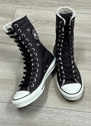 Converse chuck taylor all star winter шкіряні високі коричневі кеди кросівки черевички на шнурках теплі з хутром повсякденні спортивні демісезон р. 39