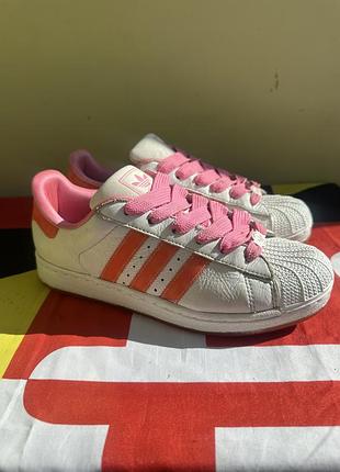Кросівки жіночі adidas superstar білі з рожевим, розмір 39, натуральна шкіра