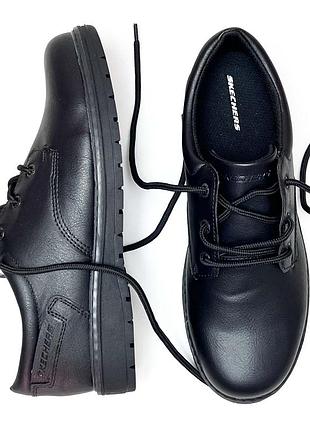 Подростковые туфли мальчика skechers, черные демисезонные полуботинки на шнуровке р 39/40