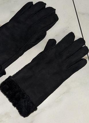 Женские черные зимние кожанные замшевые sheepskin перчатки m&s на овчине внутри m-l