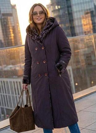 Элегантное зимнее пальто батал с капюшоном vovila (размер 64) ✨
