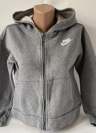 Сіре спортивне худі на блискавці nike club fleece (оригінал) — на флісі, розмір підлітковий хл, зріст 156-166, або дорослий хс-с
