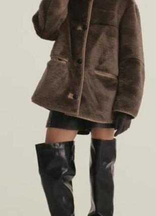 Жіноча коричнева дублянка зі штучного хутра oversize