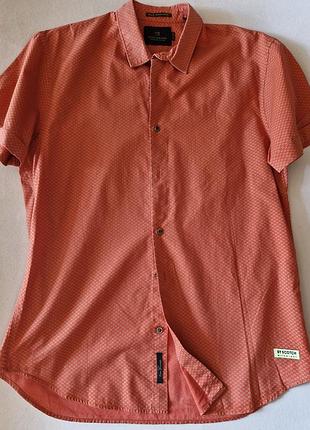 Чоловіча сорочка scotch & soda помаранчева з коротким рукавом бавовна