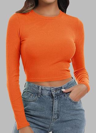 Плотный трикотажный лонгслив кроп топ с длинным рукавом zara