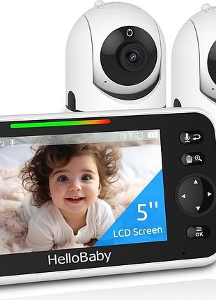 Дитячий монітор hellobaby hb6550-2 з 5-дюймовою подвійною камерою, без wi-fi, поворотно-нахилювальний зум