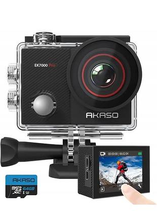 Оригінальна екшн-камера akaso ek7000 pro 4k 20mp touchscreen з eis та аквабоксом