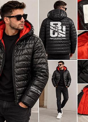 Пуховик чоловічий jack & jones чорний з червоною підкладкою