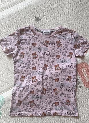 Moschino kids для дівчинки multi-teddy bear logo t-shirt, рожевого кольору, зі фірмовим принтом ведмедиків