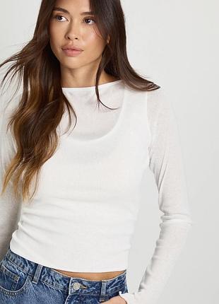 Подвійний білий лонгслів топ boohoo 🛍️1+1=3🛍️