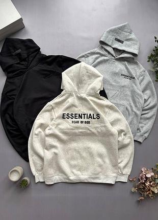 Чоловіче оверсайз худі fear of god essentials / брендова толстовка fog / тепла кофта на флісі / чорне, сіре, бежеве худі