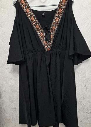 Сукня shein curve у бохо-стилі з вишивкою та відкритими плечима р.3xl/plus size