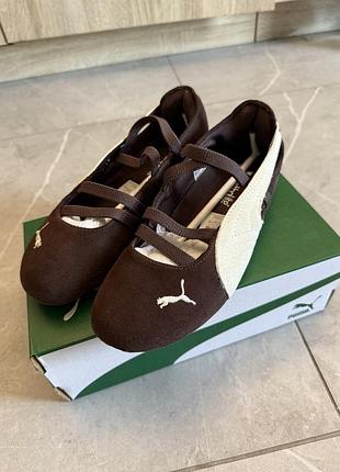 Жіночі балетки puma шоколадного кольору, розмір 37.5 eur, устілка 23.5 см, замша/текстиль