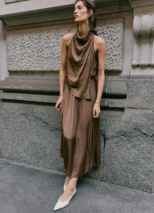 Сукня жіноча коричнева атласна zara new