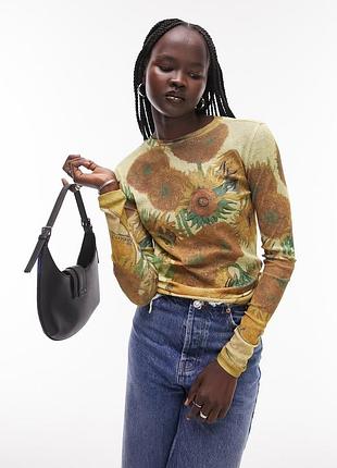 Стильний лонгслів в сіточку topshop, р. l,  uk 12 / 16 картина ван гог, графічний топ в сітку, кофта національна галерея ван гога