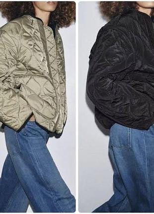 Куртка жіноча zara стьобана двостороння хакі/чорна l-xl