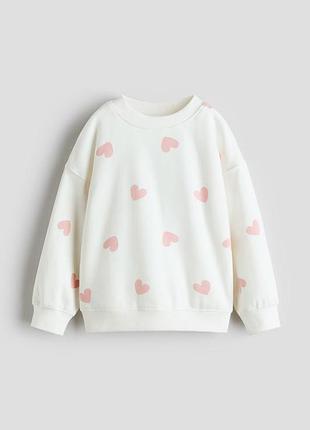 Теплая кофта на флисе для девочки, молочная в розовые сердечки h&amp;m