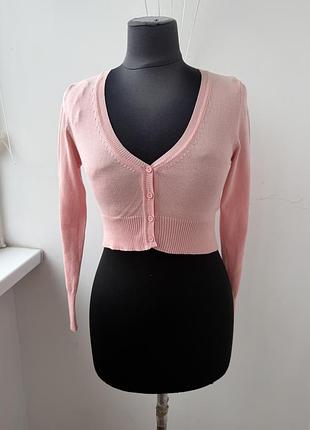 Укорочений котоновий рожевий кардиган tally weijl (кофтинка на ґудзиках), розмір s / 36
