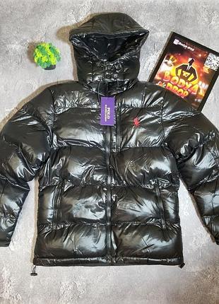 Зимняя куртка polo ralph lauren / мужской глянцевый пуховик / брендовый пуховик ральф лорен / теплая черная куртка с капюшоном / polo ralph lauren jac