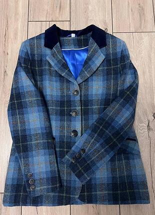 Женский твидовый шерстяной пиджак блейзер жакет harris tweed в клетку eu 38 us 10