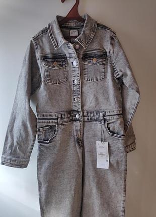 Джинсовий комбінезон denim co. 9-10 років 140 сірий суцільний