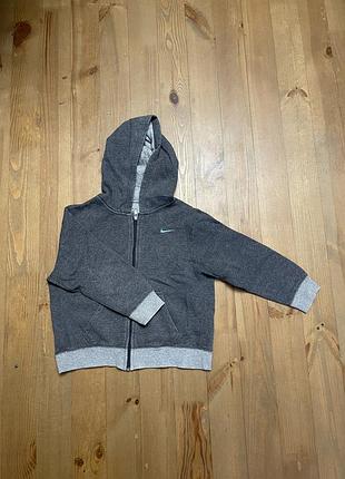 Кофта для хлопчика nike сіра на змійці з капюшоном та кишенями, на ріст 122/128 см, 7-8 років