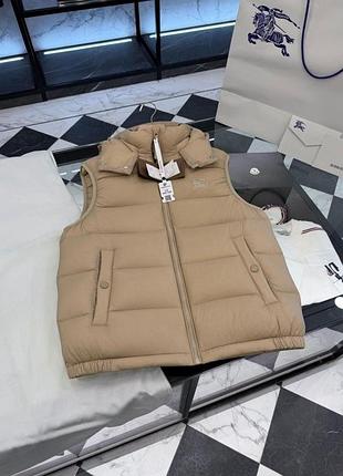 Женская бежевая пуховая жилетка burberry с капюшоном, гусиный пух 90%