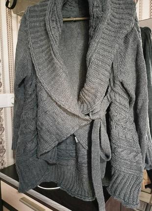 Кардиган грубої в'язки, з узором, сірий колір. розмір l, xl.