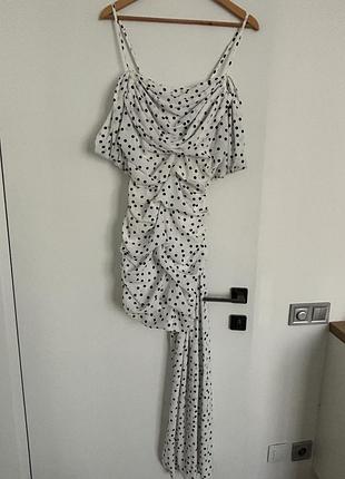Жіноча коротка сукня in the style, в горох, біла, розмір м