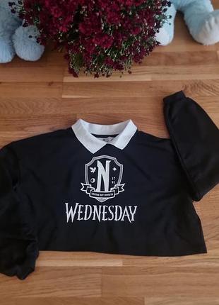 Кофта для дівчинки wednesday чорна з білим коміром