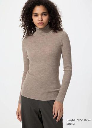 Вовняний гольф водолазка в рубчик кольору мокко  uniqlo
