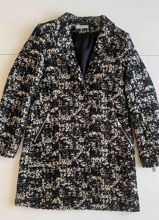 Женское классическое пальто, h&m, размер xs - s, ткань с примесью шерсти, твид по типу гусиная лапка