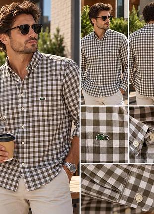 Оригінальна чоловіча сорочка lacoste regular fit у клітинку, 100% бавовна, розмір 40 / m-l