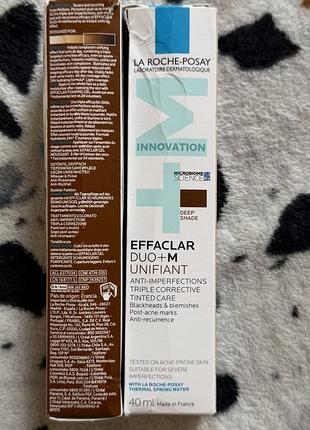 Тонуючий коригувальний крем потрійної дії la roche-posay effaclar duo+m unifiant у відтінку deep shade (темний відтінок) об’ємом 40 мл