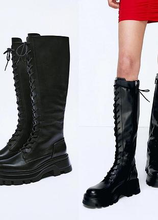 Крутые кожаные сапоги zara