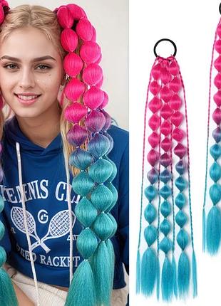 Яркая прическа, косички, накладные хвостики с пузырьками (bubble braids)