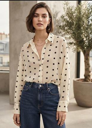 ​​🌸 стильная белая блузка в черный горох от zara
